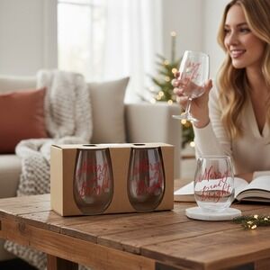 Lucky Star Wine Glasses Red NWT Merry and Bright Stemless 2pk